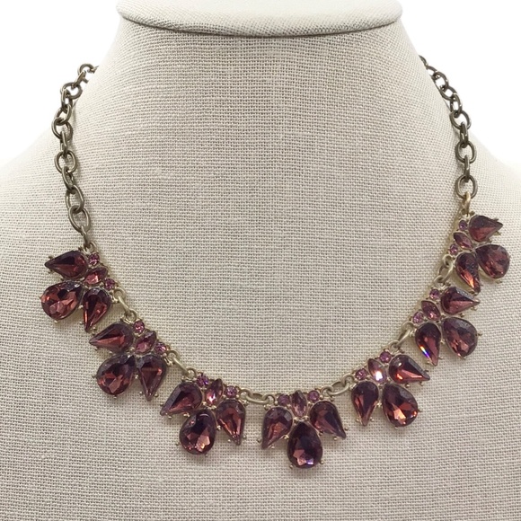 Statement Necklace with Purple-Brown Teardrop Glass Crystals, Bold Bib Necklace - Picture 3 of 12